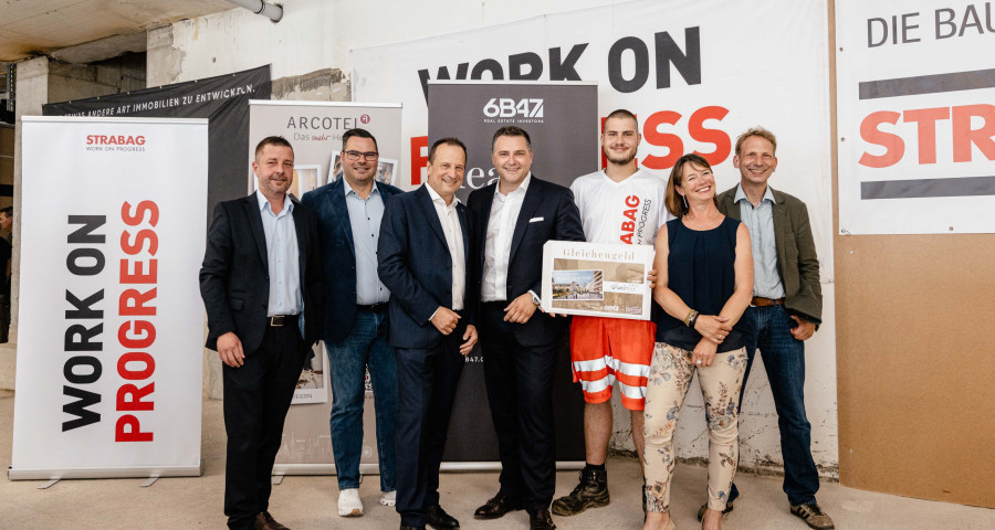 6B47 celebrates topping-out ceremony for the hotel and multistorey car park at its Althan Quartier development in Vienna